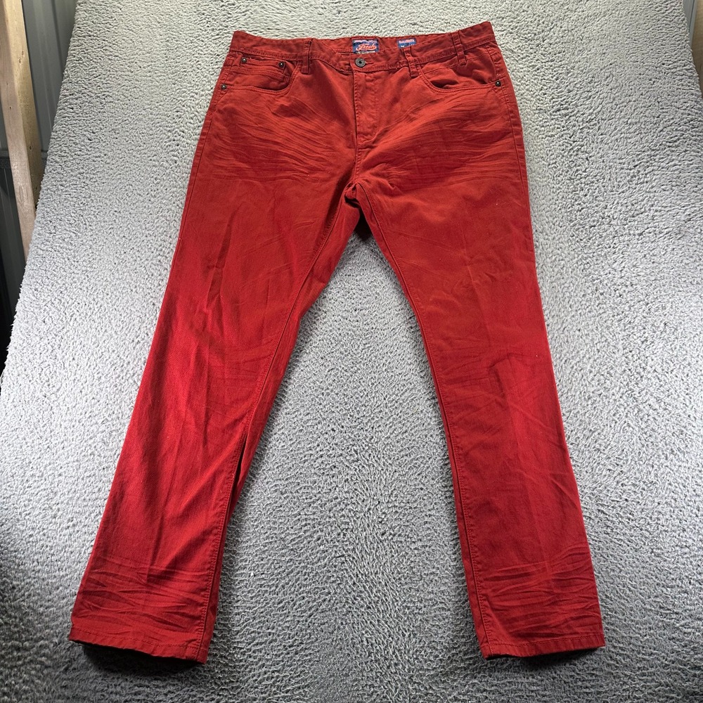 Vintage Fresh Jeans Men 42x32 Red Cotton Denim Straight Stretch Utility Workwear